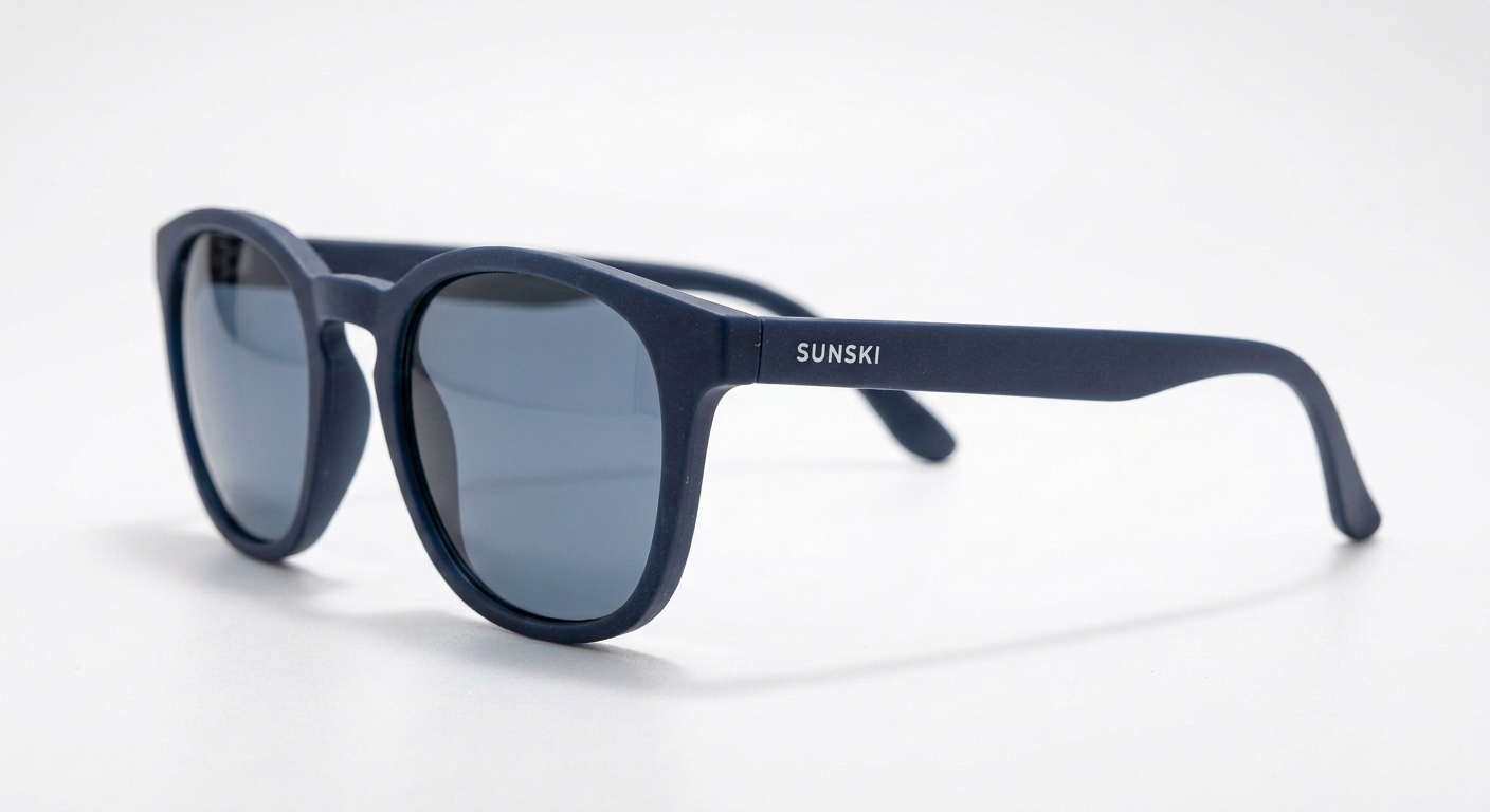 Polarized sunglasses resting on a granite boulder